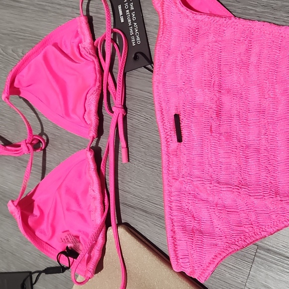 Hot pink thread swim set with bonus bag high waist bottoms string top - Picture 7 of 7